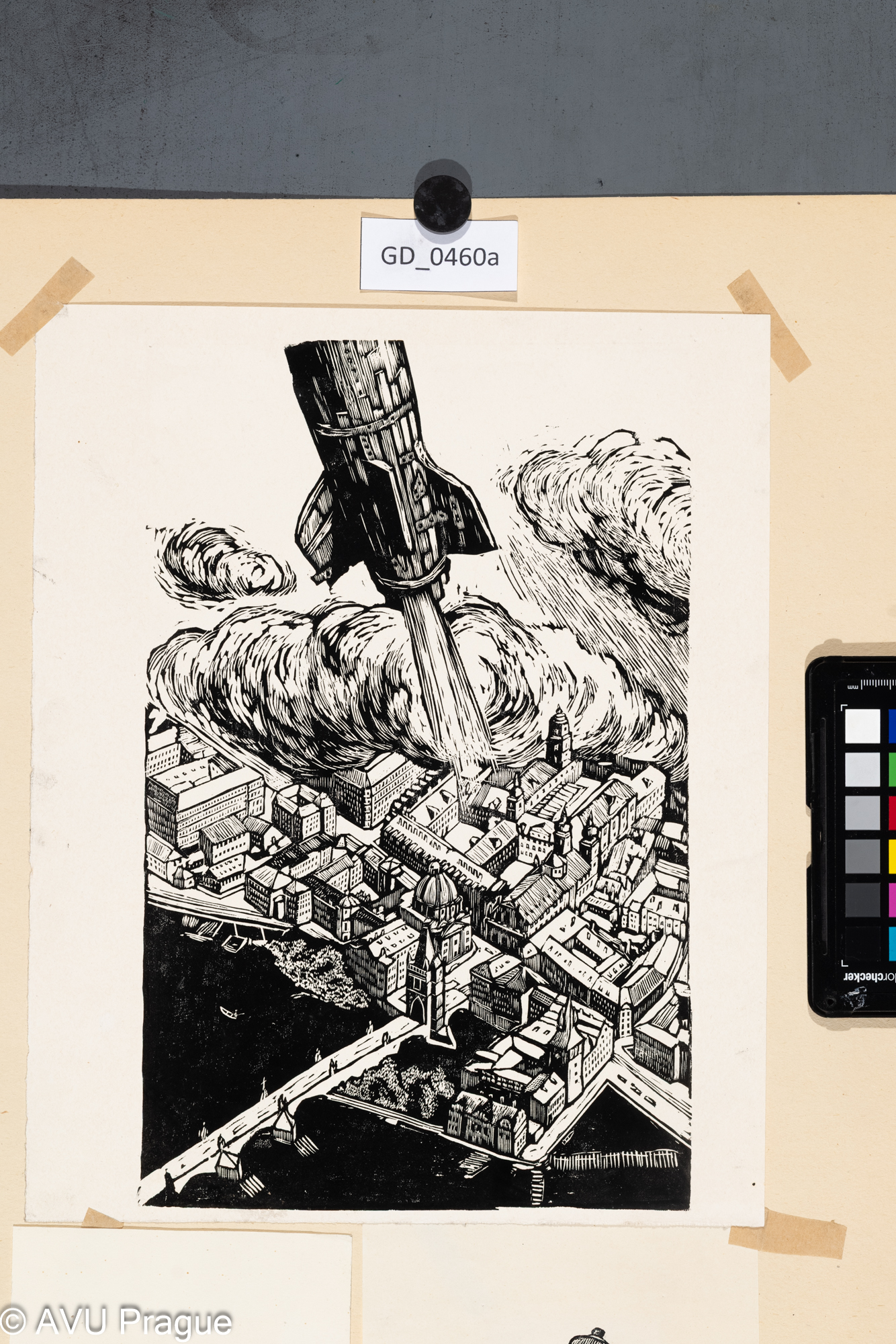 Raketa vzlétající z pražského Klementina