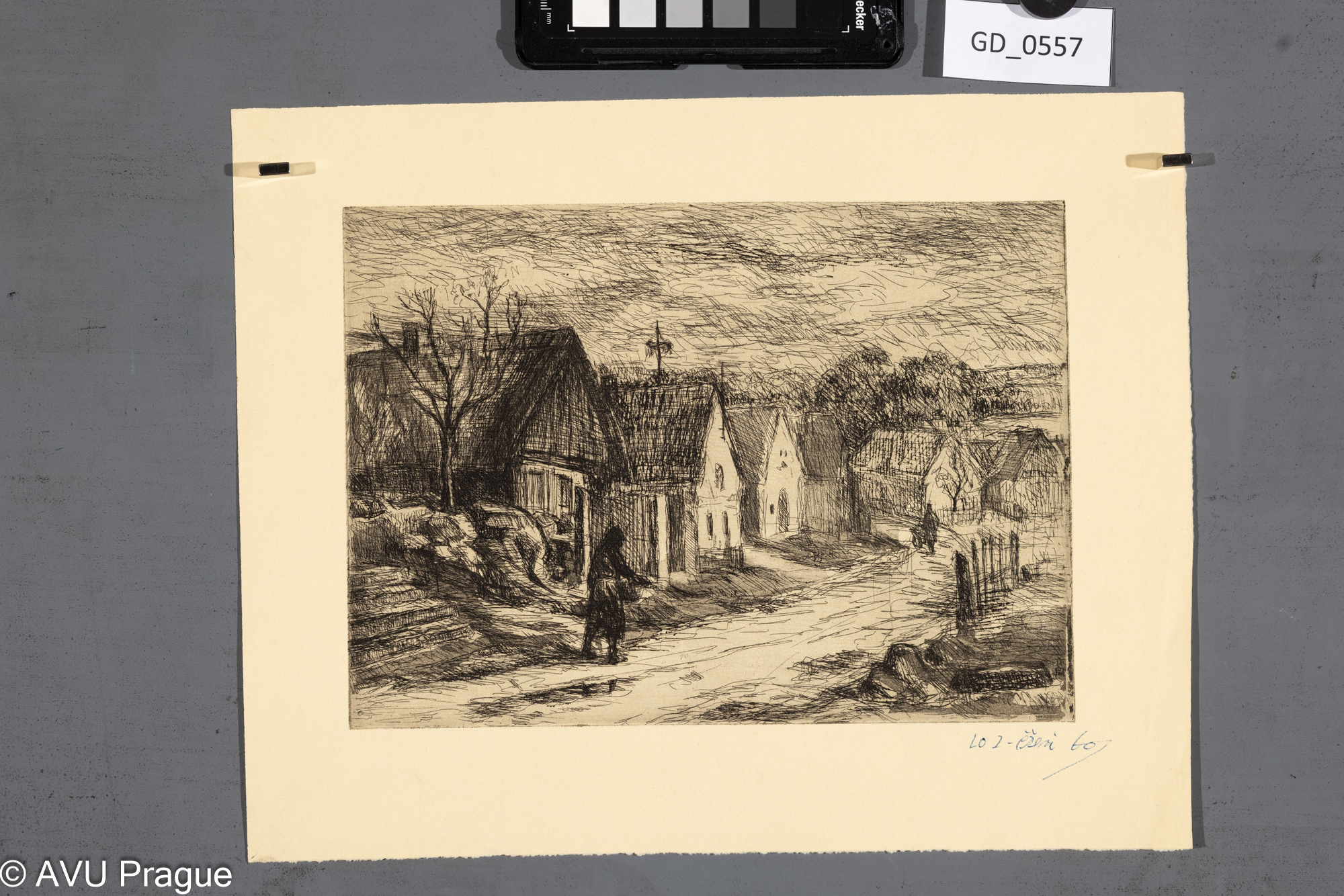 Vesnice s májkou a dvěma postavami